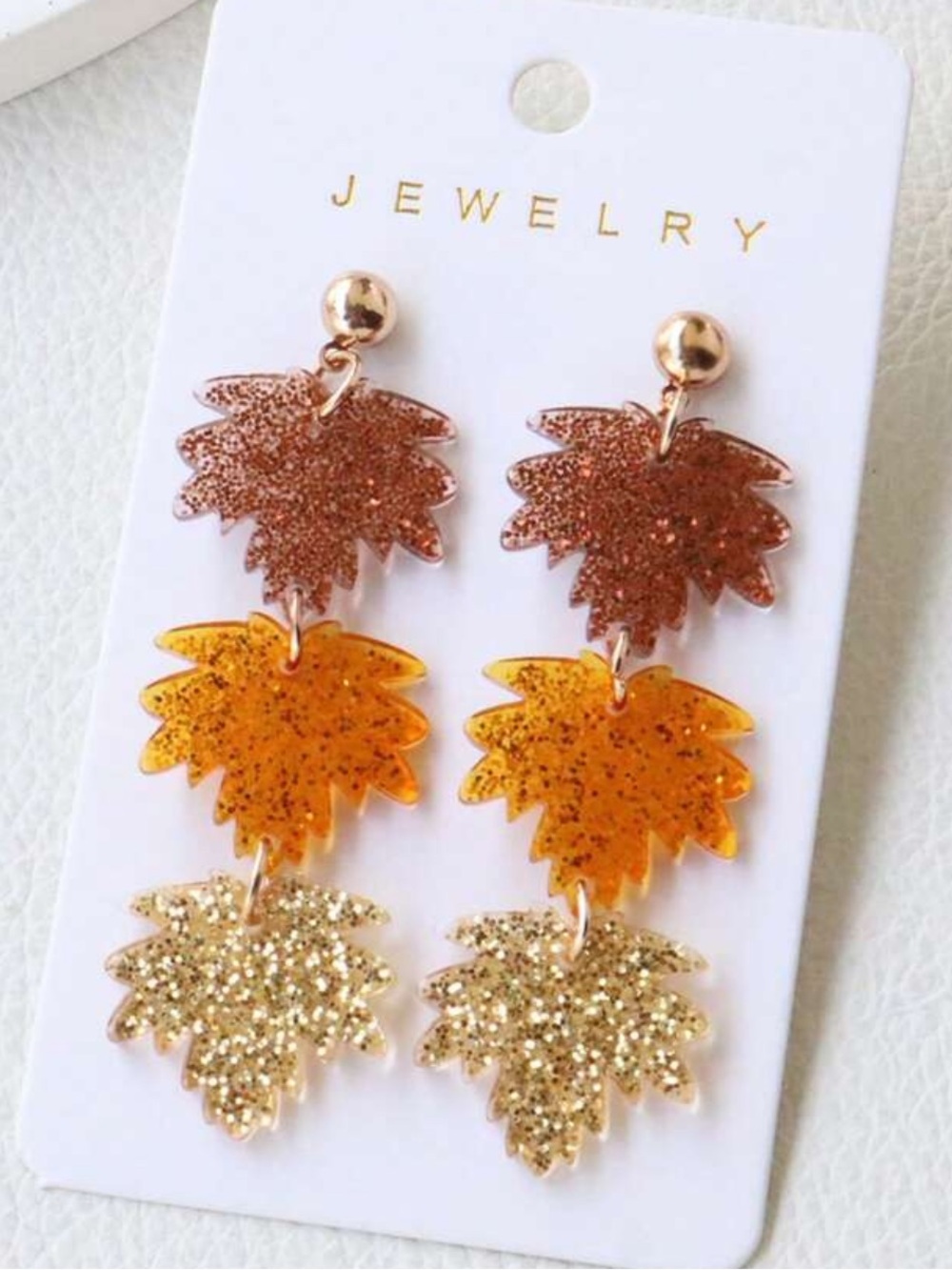 🍁Triple-Tier Glitter Maple Leaf Drop Earrings in Gold and Amber